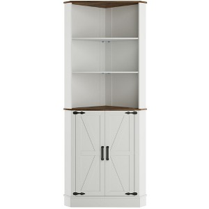 Fredees Farmhouse Corner Cabinet with LED Light, 67" Tall Bathroom Cabinet with 2 Doors & 3 Shelves, Free-Standing for Living Room or Kitchen - 1 of 4