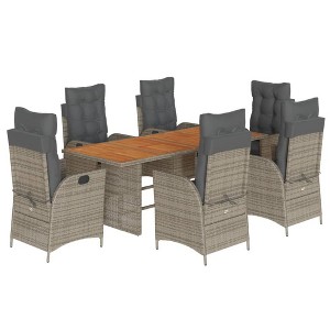 vidaXL 7 Piece Patio Dining Set - Adjustable Reclining Chairs - Cushioned Seats - Acacia Wood Table - Gray - 1 of 4