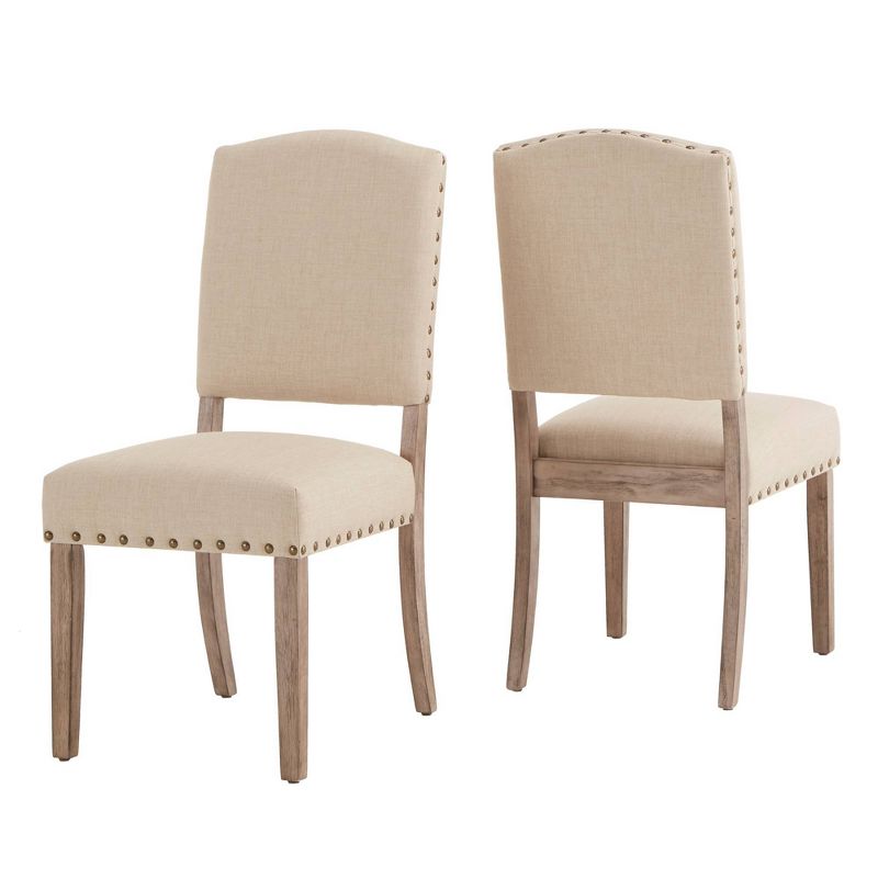 Set of 2 Iverson Nailhead Trim Gray Oak Finish Linen Side Chairs - Inspire Q, 1 of 15