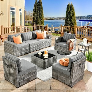 Marlton 8pc Wicker Outdoor Patio Furniture Set Conversation Sofa Sectional with a Swivel Chair and Cushions - 1 of 4