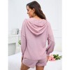 2 Piece Lounge Sets for Women V Neck Lantern Long Sleeve Hooded Top and Drawstring Shorts Sweatsuit Outfits - 4 of 4