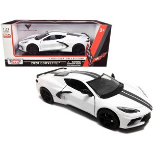 2020 Chevrolet Corvette C8 Stingray White with Gray Stripes 1/24 Diecast Model Car by Motormax - 1 of 3