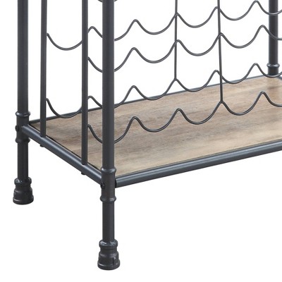 Antique Oak and Sandy Gray 3-Tier Water Pipe Style Wine Rack