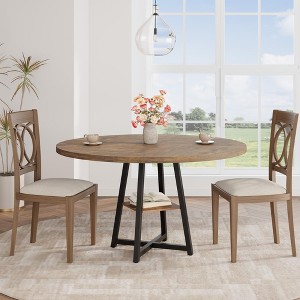Industrial Round Dining Table, 47 Inch Wooden Kitchen Table Set for 4 to 6, Dinner Table with Wooden Top and Metal Base for Dining Room - 1 of 4