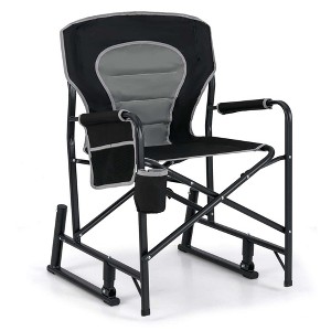 Costway Outdoor Rocker Camping Chair for Adults with Dual Springs Padded Back Black/Red - 1 of 4
