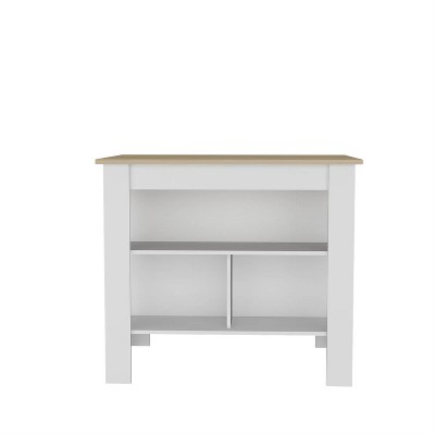 LunaLulinlk Kitchen Island in Melamine with Open Storage, Light Pine/white