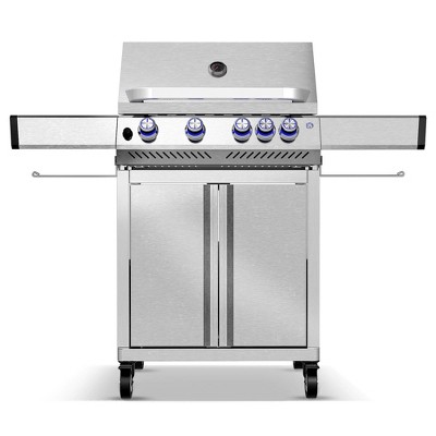 R.W. FLAME 4-Burner Propane Gas Grill with Side Burner, 42,000 BTU, 304 Stainless Steel BBQ Grill for Outdoor Cooking, Camping, Patio, Deck