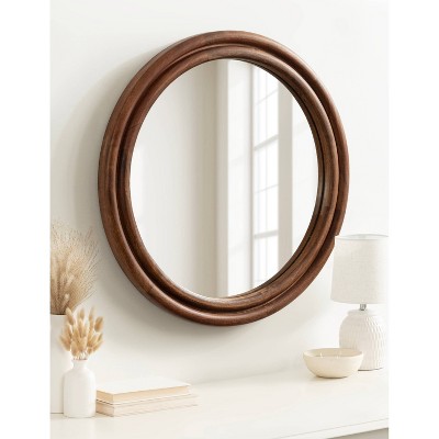 Walnut Brown Ribbed Round Mango Wood Vanity Mirror