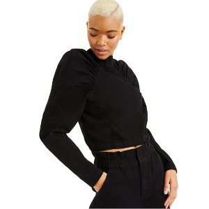 I.N.C International Concepts Womens Denim Zip-up Blouse, Black, X-Large - 1 of 1