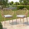 Outdoor Patio Rattan Papasan Dining Chairs Set of 2,Wicker Peacock Shape Garden Dining Arm Chair with Cushion,Teak Finish Metal Chair-Coolbibila - 2 of 4