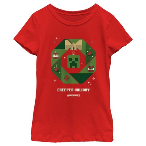 Girl's Minecraft Creeper Holiday Wreath T-Shirt - image 1 of 4