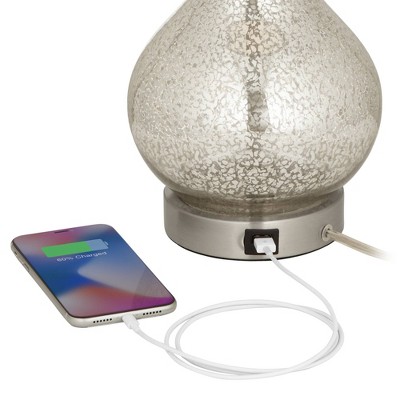 Set of 2 Silver Mercury Glass Table Lamps with USB Ports