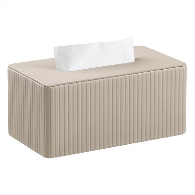 LunaLulinlk Tissue Box Cover Stylish PU Leather Rectangular Tissue Box Holder with Magnetic Bottom Cover (Beige Stria)
