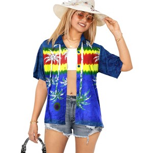 LA LEELA Hawaiian Shirts Womens Casual Summer Beach Party Blouse Shirt Short Sleeve Vacation Button Up Dress Tops Tee Shirts Blouses - 1 of 4