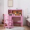 Kids Study Desk and Chair Set for Boys and Girl, Wooden Kids Writing Table with Bookshelf, Bulletin Board, Cabinet and Drawer for 3-8, Pink - 2 of 4