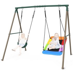 Etokfoks Swing Set for Backyard 2 Piece Metal Playset with 45 inch Platform Saucer Swing and Belt Swing for Kids 3 to 8 Years - 1 of 4