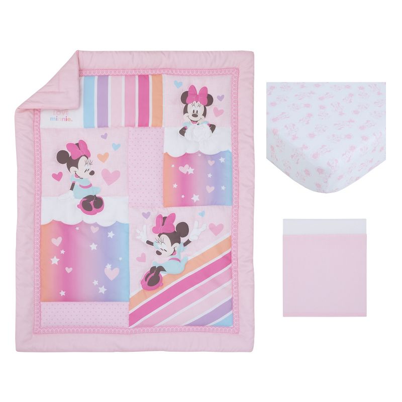 Disney Minnie Mouse Be Happy Pink, Lavender, Aqua and Orange 3 Piece Crib Bedding Set - Comforter, Fitted Crib Sheet and Bed Skirt, 5 of 8