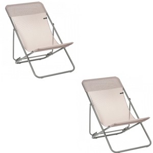 Lafuma Maxi Transat 4 Position Recline, Lockable Angle Folding Outdoor Camping Steel Batyline Mesh Sling Lounge Chair, Magnolia (2 Pack) - 1 of 4