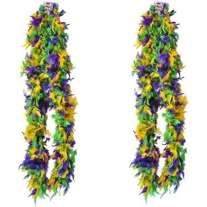 4E's Novelty 2 Pcs Mardi Gras Feather Boa 6 Ft / 72 Inch Long - Great Accessory for Mardi Gras Outfits for Women & Men, Mardi Gras Costumes for Party - 1 of 4