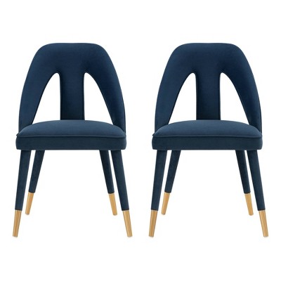 Set of 2 Neda Modern Velvet Dining Chairs with Elm Wood Frame & Gold Tips - Manhattan Comfort