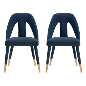 Set of 2 Neda Modern Velvet Dining Chairs with Elm Wood Frame & Gold Tips - Manhattan Comfort - 1 of 4
