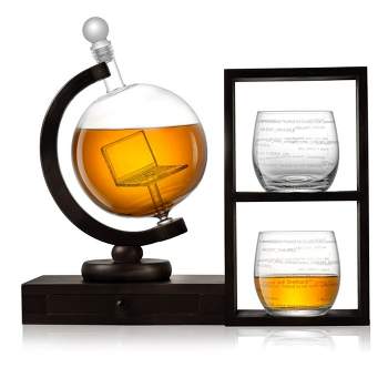 JoyJolt Executive Computer 3-Piece Whiskey Decanter & Glass Set - 2 Double Old Fashion Glasses & 1 Decanter