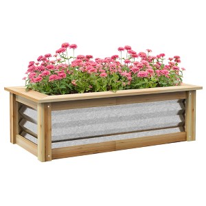 Outsunny Raised Garden Bed, Wood Reinforced Metal Planter Box for Growing Flowers, Herbs and Vegetables - 1 of 4