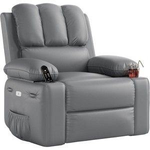 Oversized Leather Power Recliner Chair with Massage, Heat, and 360-Degree Swivel, Featuring USB Ports and Side Pockets, Large 27-Inch Seat Width - 1 of 4
