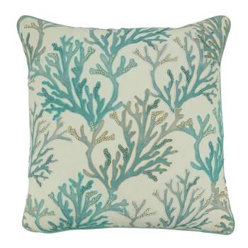 18"x18" Coral Design with Poly Filling Square Throw Pillow Aqua Blue - Saro Lifestyle
