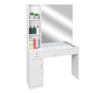 Karl Home Black Red Wall Mount Barber Station 2 Drawers 1 Storage Cabinet 3 Open Shelves with Mirror - 1 of 4