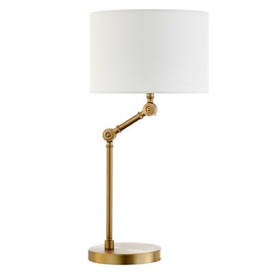 Hudson and Canal Height-Adjustable Table Lamp with Fabric Shade Brushed Brass/White: Industrial Style, Drum Shade, Metal Body