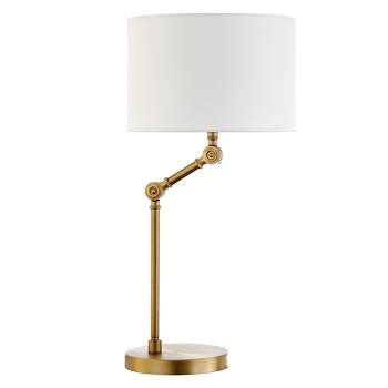 Hampton & Thyme Height-Adjustable Table Lamp with Fabric Shade Brushed Brass/White