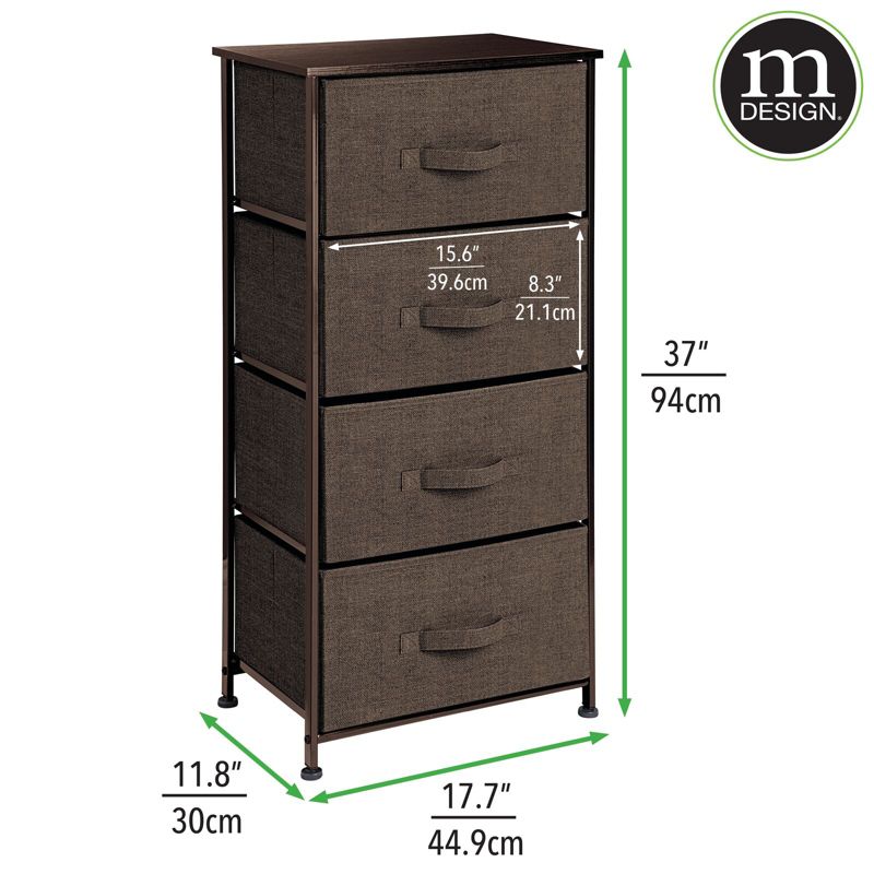 mDesign Tall Dresser Storage Tower Stand with 4 Fabric Drawers, 3 of 10