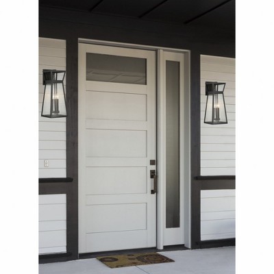 Matte Black 3-Light Outdoor Lantern Sconce with Seeded Glass