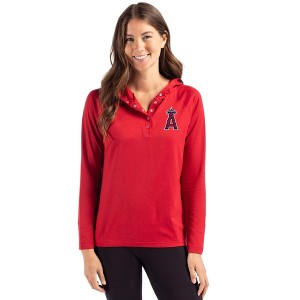 Los Angeles Angels Cutter & Buck Coastline Epic Comfort Recycled Womens Hooded Shirt - 1 of 1