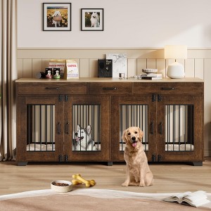 ODK 71" Double Dog Crate Furniture, Heavy Duty Dog Kennel Indoor with 3 Storage Drawers, Decorative Side Table Pet Cage for Small & Medium Breeds - 1 of 4