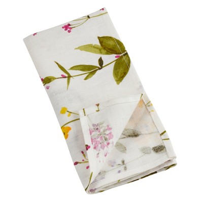 Off-White Watercolor Floral Linen Napkins, 20" Square, Set of 4