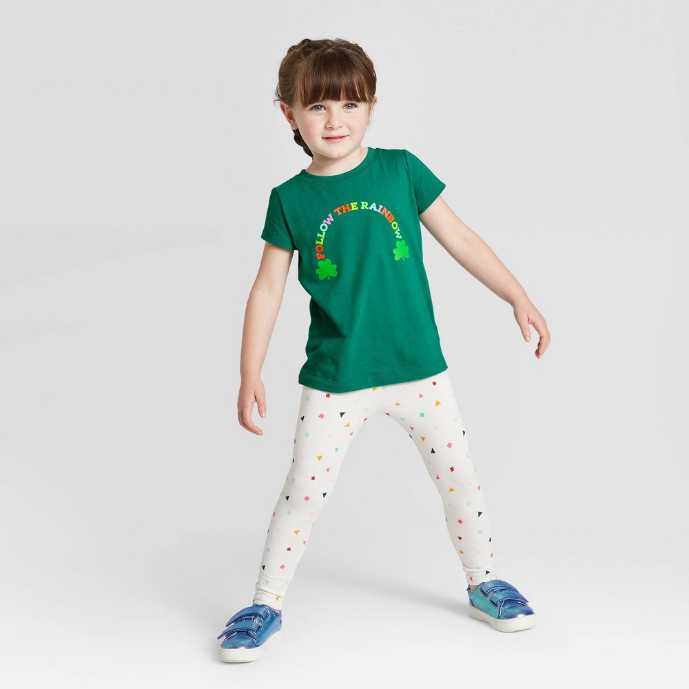 Toddler Girls' 'Follow the Rainbow' Shamrock T-Shirt- Cat & Jack Dark Green 4T, Toddler Girl's was $6.0 now $3.6 (40.0% off)