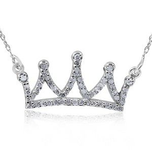 Pompeii3 14kt White 1/6ctW Diamond Petite Crown 16.45" Necklace - 1 of 4