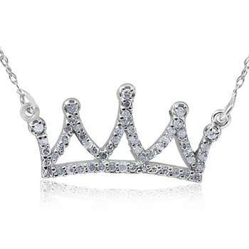 Pompeii3 14kt White 1/6ctW Diamond Petite Crown 16.45" Necklace