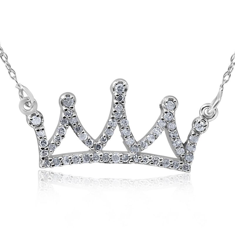 Pompeii3 14kt White 1/6ctW Diamond Petite Crown 16.45" Necklace, 1 of 5