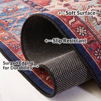 Tucson 5' x 8' Blue and Rust Machine Washable Area Rug