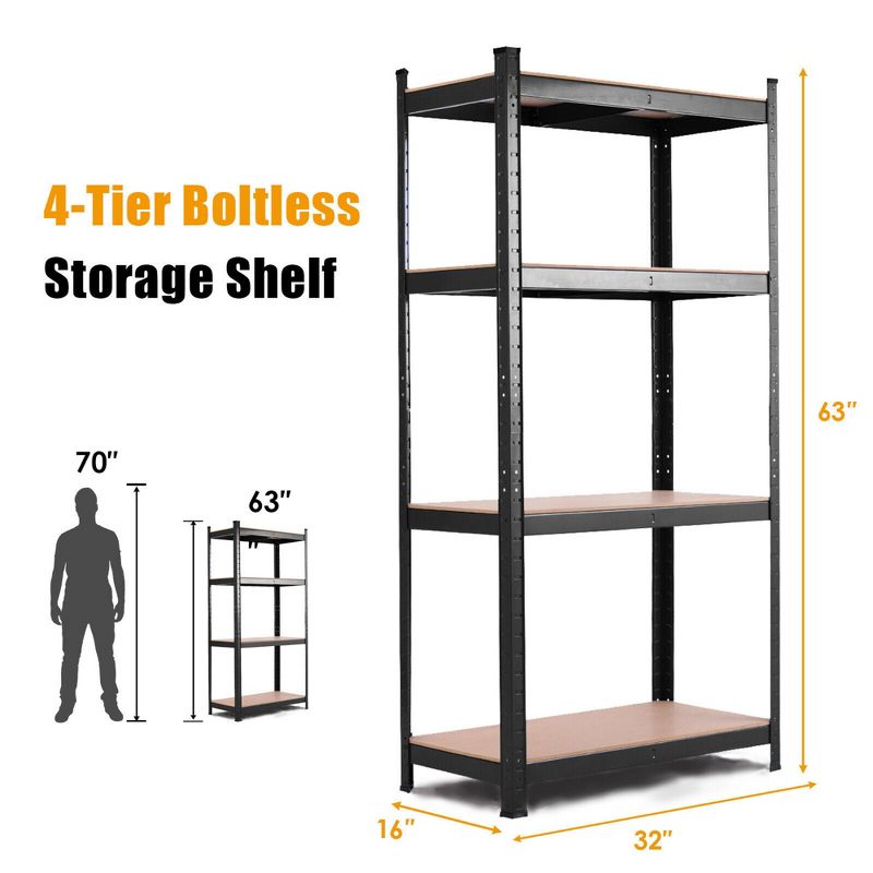 Costway Adjustable Heavy Duty 4 Level Garage Tool Shelf Storage 1600lbs Black, 3 of 10
