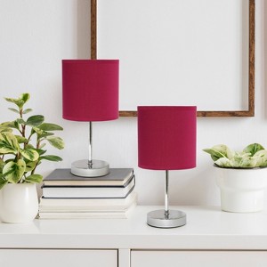 11.81" Traditional Petite Metal Stick Bedside Table Desk Lamp in Chrome with Fabric Shade - Creekwood Home - 1 of 4