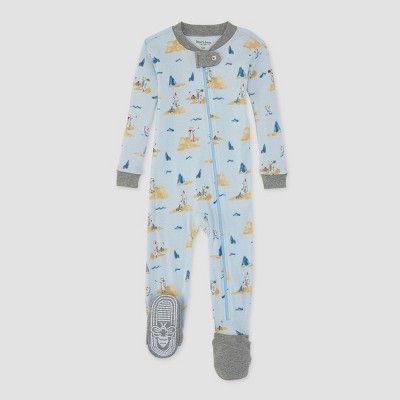Image of Burt's Bees Baby® Baby Snowball Fight Organic Cotton Footed Pajama - Light Blue 0-3M