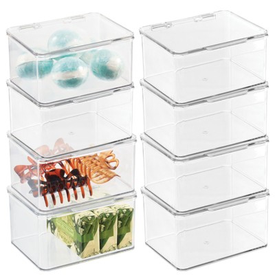 mDesign Plastic Bathroom Storage Organizer Box with Hinge Lid for Closet,  Shelf, Cupboard, or Vanity, Hold Medicine, Soap, Lotion, Cotton Swabs