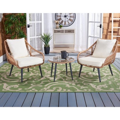 Natural Rattan and Beige Cushion 3-Piece Patio Lounge Set