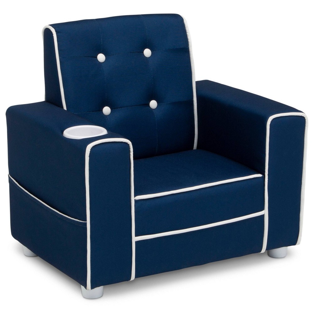 Photos - Chair Delta Children Chelsea Kids' Upholstered  with Cup Holder - Navy