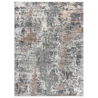 Gray Abstract 5' x 7' Stain-Resistant Synthetic Area Rug