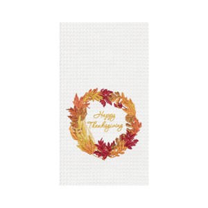 C&F Home Happy Thanksgiving Wreath Embroidered Waffle Weave Kitchen Towel - 1 of 4